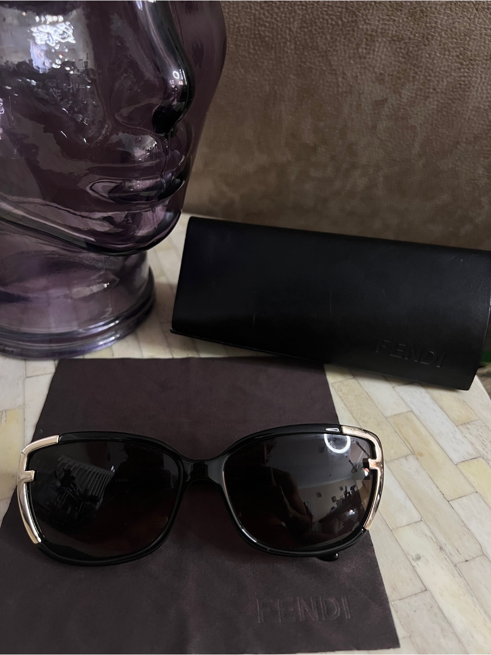 Fendi Women’s Black and Gold Sunglasses
